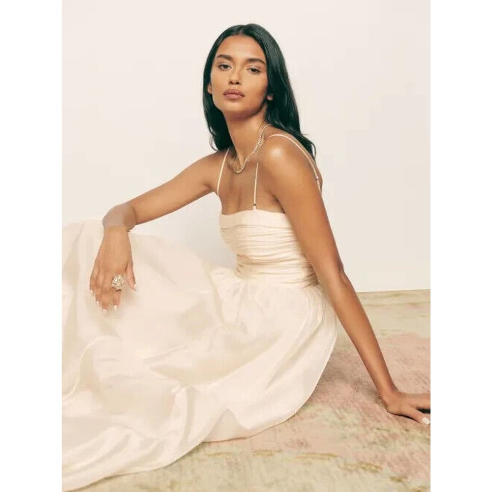 Reformation Kastoria Wedding Cream Maxi Gown Bridal Puffy Dress Size 10 NWT